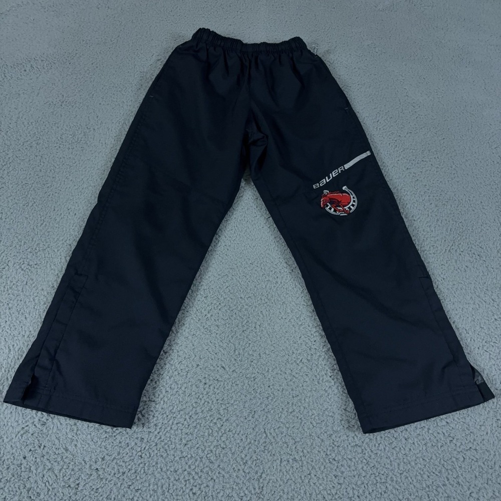 Bauer Hockey Pants Boys Small Black Lined Windbreaker Team Warm Up Ankle Zip 375